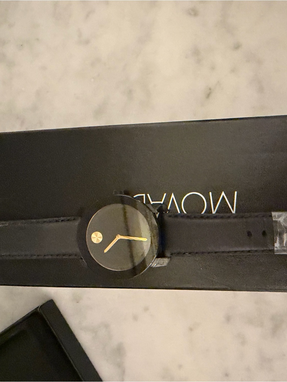 Movado Black Dial with Gold Accents Leather Watch - Picture 2 of 6